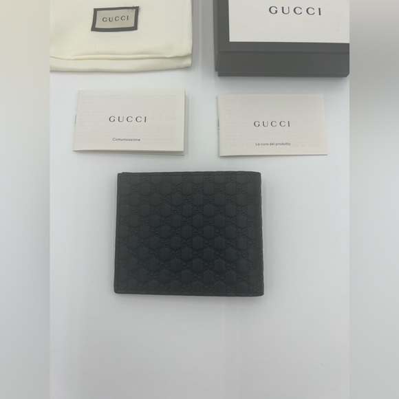 GUCCI Mens black Leather MICRO GUCCISSIMA GG embossed Bi-fold wallet new in Box - Picture 1 of 9
